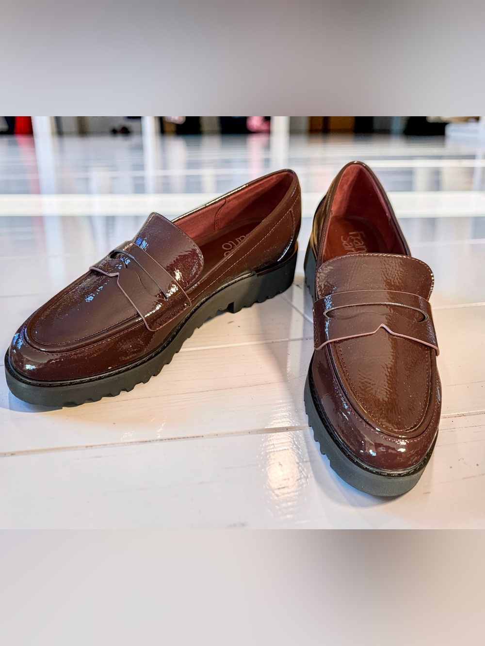 Franco Sarto NWT Sz 6M Camrynn Glossy Brown Patent Leather Penny Loafers (SH428)